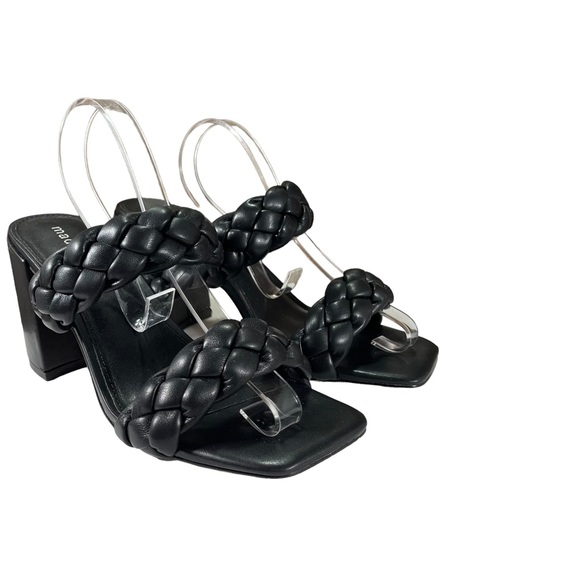 Madden Girl Black Leather Strappy Block Heel Slip Ons Womens Size 6.5 - Picture 6 of 14